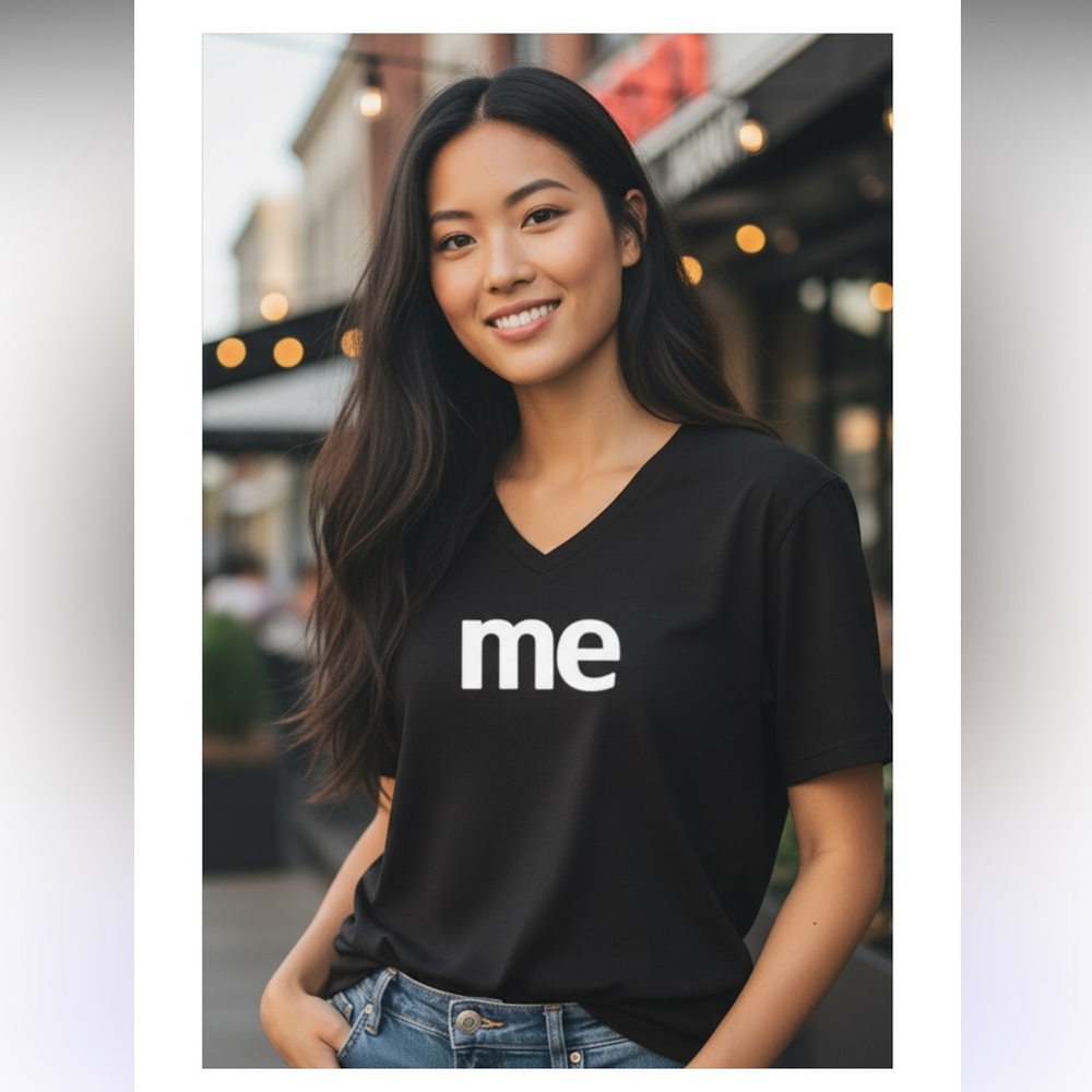 First impressions black T-shirt with me on front